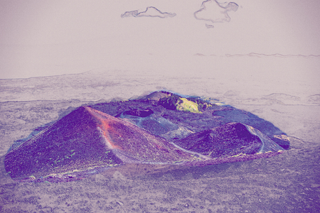Landscape of Etna volcano, Sicily, Italy. Deserted martian-like surface. Beautiful Travel photography. Modern painting style texture. Travel illustration.の写真素材