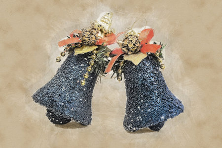 christmas bells on white. Holiday illustration, modern painting style textureの写真素材