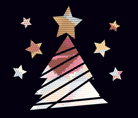 Flat christmas tree icon with colorful abstract pattern. Christmas background. Texture for New Year holidays and Christmas. Colorful background with simple stylized christmas tree.のイラスト素材