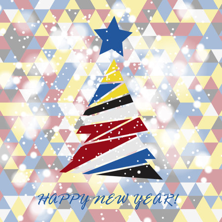 Flat christmas tree icon with triangles. Christmas background. Texture for New Year holidays and Christmas. Colorful background with simple stylized christmas tree.のイラスト素材