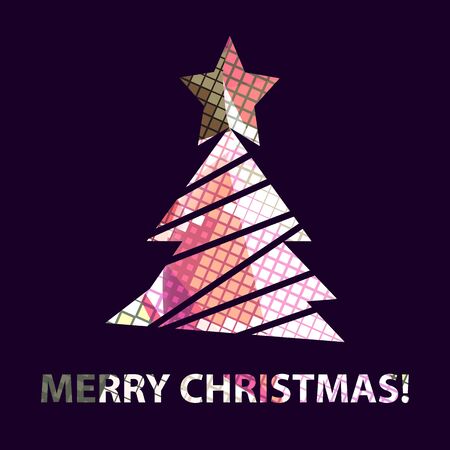 Flat christmas tree icon with colorful abstract pattern. Christmas background. Texture for New Year holidays and Christmas. Colorful background with simple stylized christmas tree.のイラスト素材