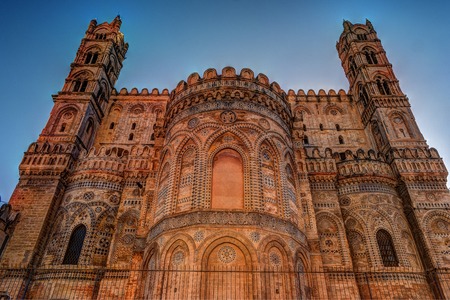 Backside of the huge cathedral in Palermo, Sicily, Italyの写真素材