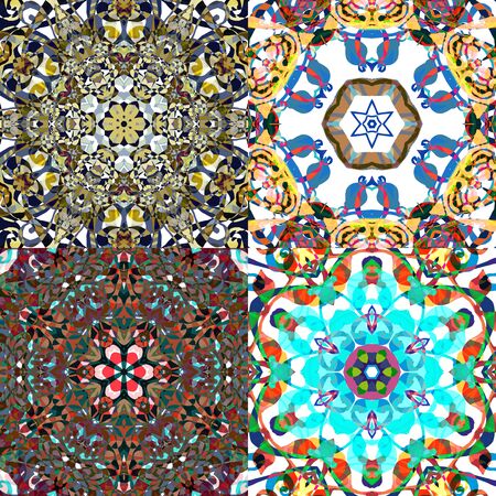 Gorgeous seamless patchwork patterns. Colorful floral ornament tiles.のイラスト素材
