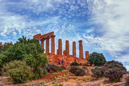 Temple of Juno - ancient Greek landmark in the Valle dei Templi outside Agrigento, Sicilyの写真素材