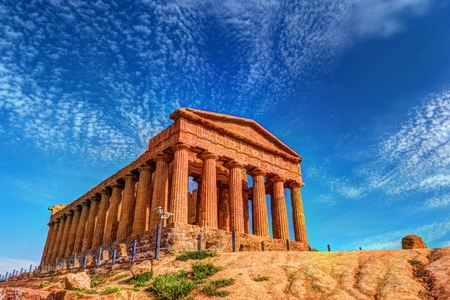 The famous Temple of Concordia in the Valley of Temples near Agrigento, Sicilyの写真素材