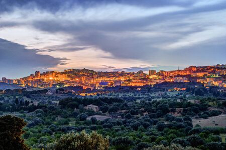 View on Agrigento at night. Sicilyの写真素材