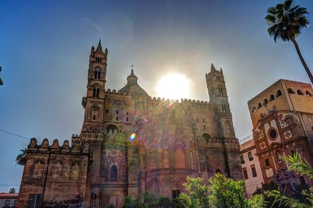 Backside of the huge cathedral in Palermo, Sicily, Italyの写真素材