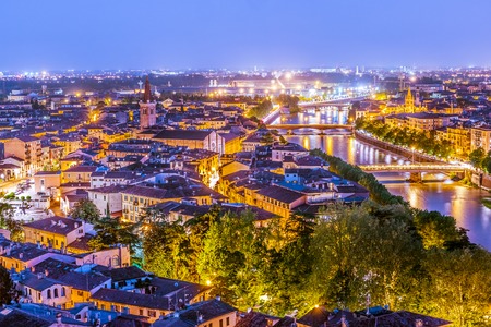Aerial view of Verona. Italy. Beautiful sunset panorama. Travel photography.の写真素材