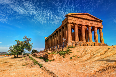 The famous Temple of Concordia in the Valley of Temples near Agrigento, Sicilyの写真素材