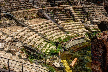 Ancient Roman theater in Catania, built from the limestone and black lava.の写真素材