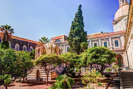 Cloister of the Benedictine Monastery of San Nicolo l'Arena in Catania, Sicily, Italy, - a jewel of the late Sicilian Baroque style.の写真素材