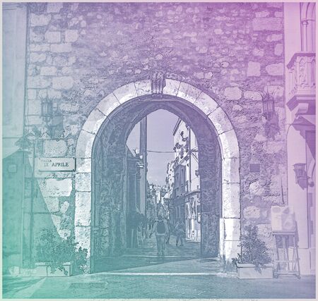 City gate in Taormina, Sicilyの写真素材