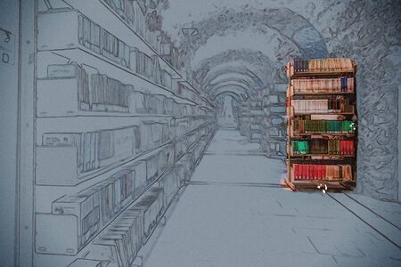 library setting with books and reading material.の写真素材