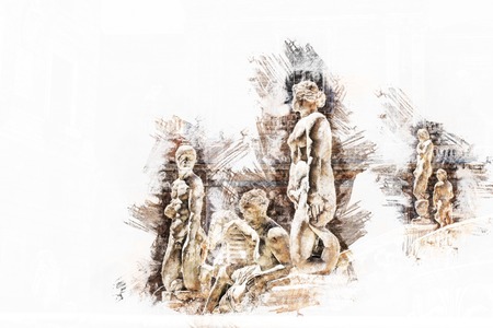 Famous fountain of shame on baroque Piazza Pretoria, Palermo, Sicilyの写真素材