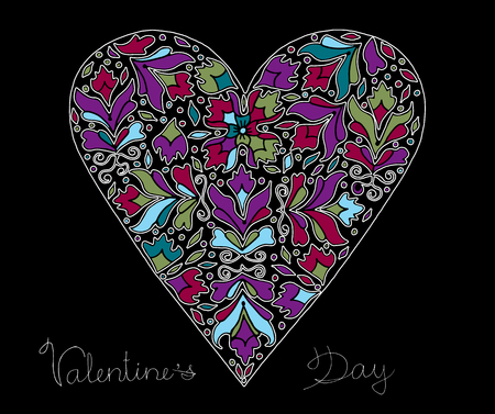 Hand drawn heart with colorful patternのイラスト素材