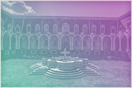 Cloister of the Benedictine Monastery of San Nicolo lArena in Catania,の写真素材