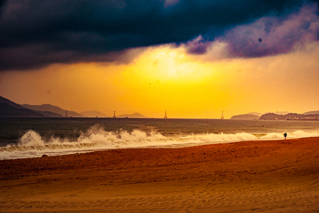 Nature in twilight period, Sunrise or Sunset over the sea with beachの写真素材