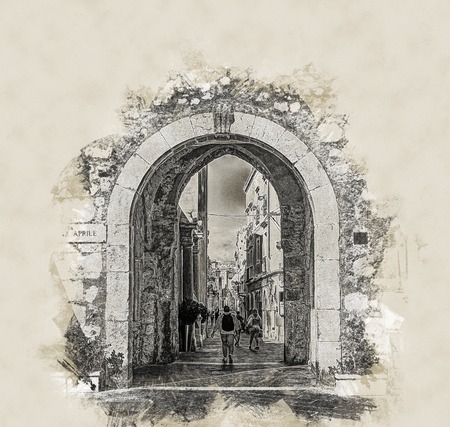 City gate in Taormina, Sicilyの写真素材