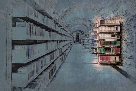 library setting with books and reading material.の写真素材