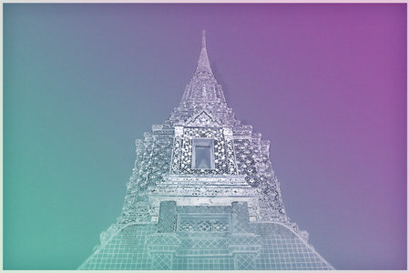 The beautifully decorated pagodas of Wat Pho temple at night.の写真素材