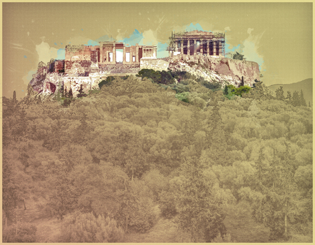 Parthenon and Herodium construction in Acropolis Hill in Athensの写真素材
