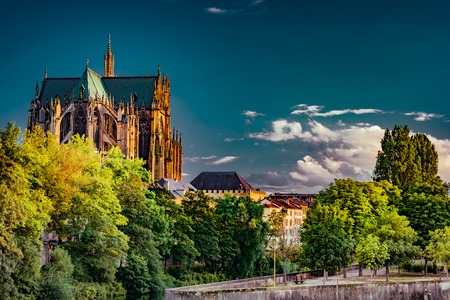 Cityscape with Saint-Etienne Cathedral in Metzの写真素材