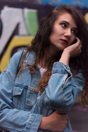 Close-up portrait of lovely young womanの写真素材