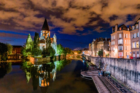 Cityscape with Temple Neuf in Metzの写真素材