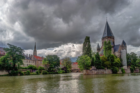 Cityscape with Temple Neuf in Metz, Lorraine, France