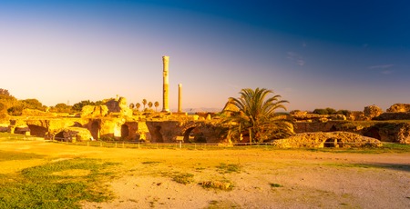 Colorful sunset in Carthage. Baths of Antonius in Carthage, near Tunis, Tunisiaの写真素材