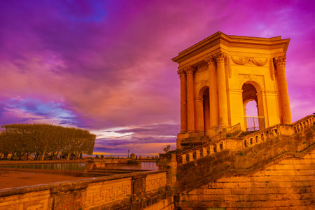 Bassin Principal de Peyrou marks end of the aqueduct in Montpellier, France. Beautiful picture of...