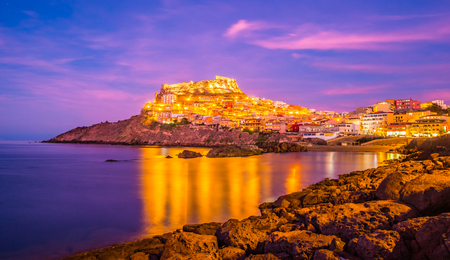 Picturesque medieval city of Castelsardo perched high above the sea on gulf of Asinara in north Sardinia.の写真素材
