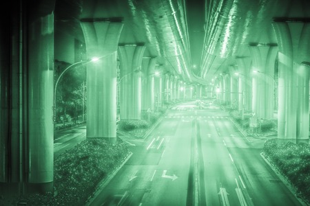 High-rise viaducts in the financial district of the city, night view of Shanghai, China.の写真素材