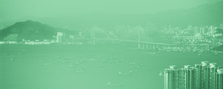 Hong Kong Skyline View From park in Victoria Peak. Kowloon districts and Victoria harbor are visible...
