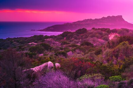 Stunning sunset landscape in northern Sardinia. Capo Testa, Santa Teresa of Gallura, Sardinia, Italyの写真素材