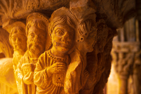 Romanesque Capital in Cloisters Church of Saint Trophime Cathedral in Arles. Provence, France