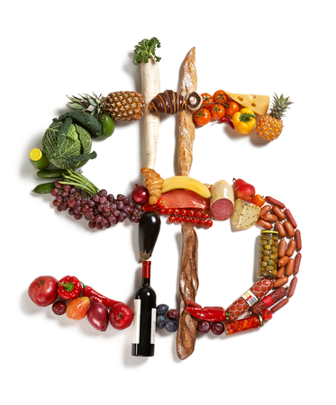 Food dollar sign - studio photography of dollar sign food - on white backgroundの写真素材