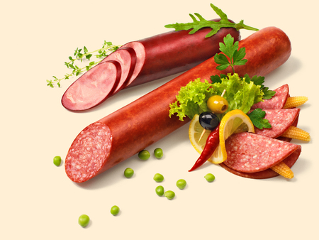 Fresh salami - studio photo of meat productsの写真素材