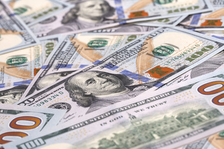 Unites States money background - studio photography of American moneys of hundred dollar