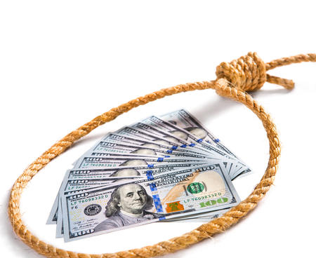 Money fan in a noose の写真素材