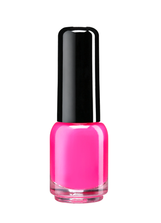 Bottle of pink nail polish - studio photography of nail polish bottle with black lacquer cap over white backgroundの写真素材