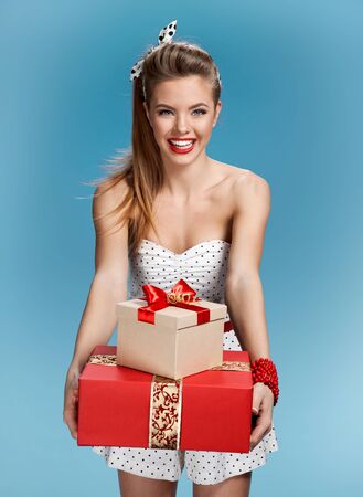 Happy woman make a presentの写真素材