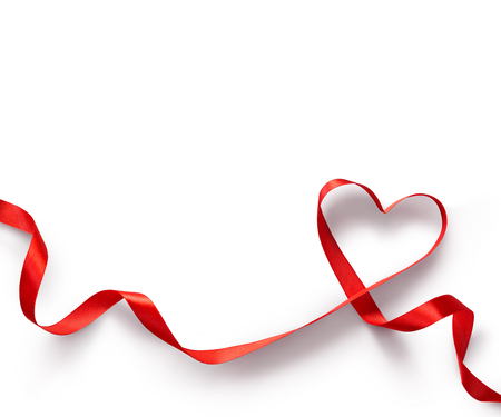Red Ribbon Heart on white backgroundの写真素材