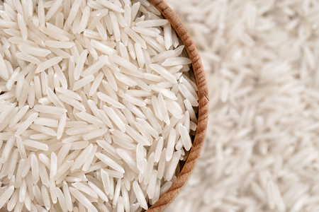 White rice in bowl. Close up, top viewの写真素材