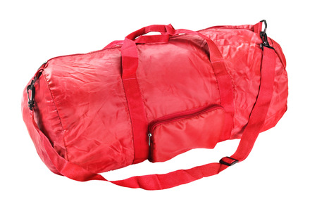 Red road sports bag. Studio photography handbag isolated on white background. Close up.の写真素材