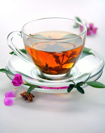 Cup of black tea on white background.の写真素材