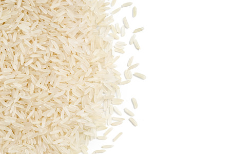 Long parboiled rice on white background. Copy space for your text. Top view, high resolution produc. Healthy food conceptの写真素材