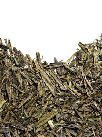 Long jing tea on white background. top view. close up. high resolutionの写真素材