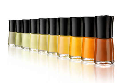 Bottles of nail polish on white background. close upの写真素材