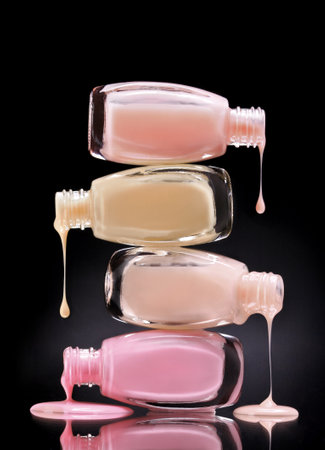 Bottles of gel nail polish on black background. close upの写真素材